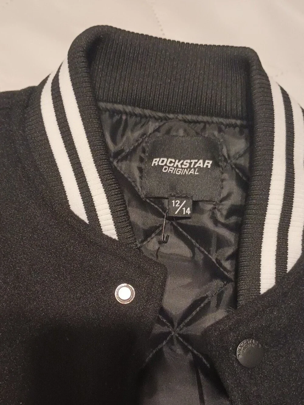 Black & White Kids Varsity Jacket with Yellow Patch Accents